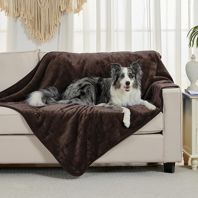 Waterproof Blanket for Bed Couch Sofa, Soft Liquid Pee Proof Pet Blanket for Dog Puppy Cat, Reversible Sherpa Fleece Furniture Protector (Brown, 50x60 inches)