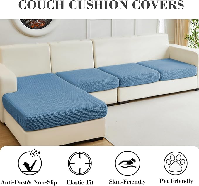 Sofa Covers Couch Covers for Sofa Pet Friendly Couch Cushion Covers Universal Sofa Covers Washable Stretch Slipcovers for Sectional Sofa (Texture Blue, 3 Seats + Chaise Cover)