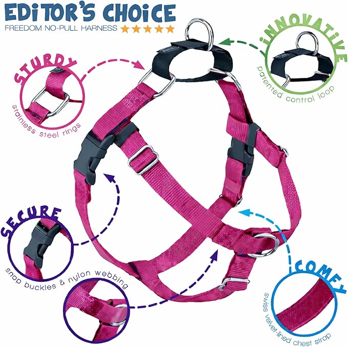 2 Hounds Design Freedom No Pull Dog Harness, Adjustable Harness, Easy Walking & Comfortable Control, Fits Small, Medium & Large Dogs, Solid Colors, Made in USA, 1" MD, Raspberry
