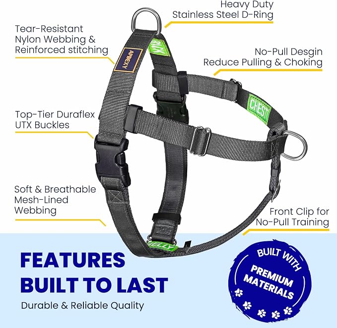 Freedom No Pull Dog Harness, Front Clip, Easy Walk, Dog Friendly with 2 Stainless D-Rings, Sewn-in Instructions Tags for Easy Use, for Large Dogs Weight 60-80 lbs (Black, L)