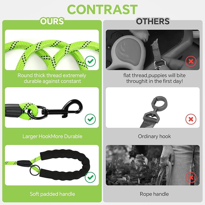 Heavy Duty Dog Leash - 4.9 FT for Large and Small Dogs - Strong Nylon, Comfortable Handle, Reflective Stitching - Ideal for Walking, Training, and Outdoor Activities, Green