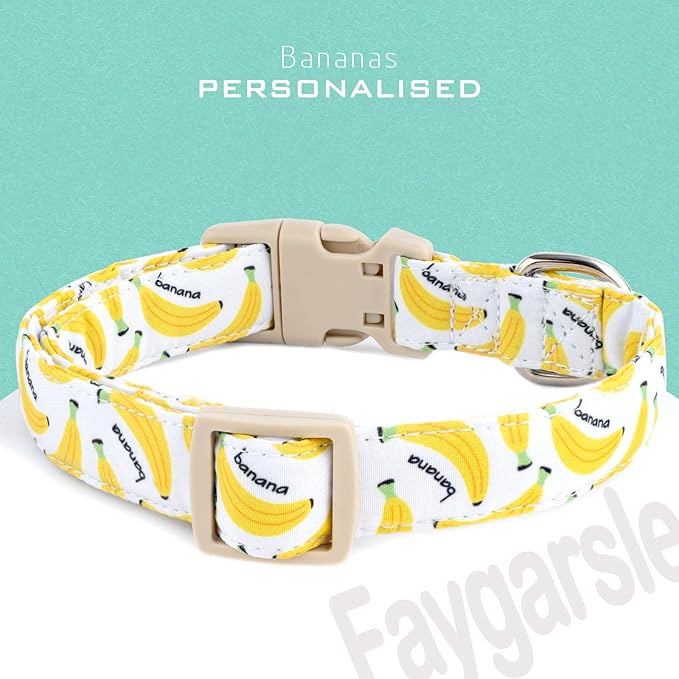Faygarsle Cute Banana Print Dog Collar Spring Summer Design for Small Medium Large Dogs White and Yellow XS