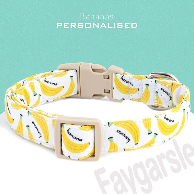 Faygarsle Cute Banana Print Dog Collar Spring Summer Design for Small Medium Large Dogs White and Yellow S