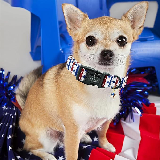Elegant little tail Independence Dog Collar, 4th of July Holiday Pet Collars Cotton Patriotic Puppy Girl or Boy Soft Pet Gift Adjustable Dog Collar for Small Medium Large Dogs