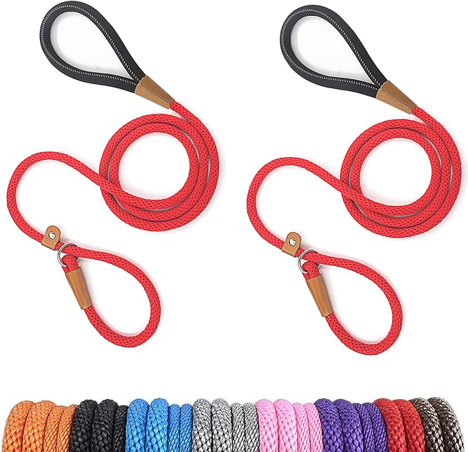 lynxking 6 FT Dog Leash Slip Lead 2 Pack Strong Heavy Duty Braided Dog Training Leash No Pull Training Lead Leashes for Medium Large and Small Dogs