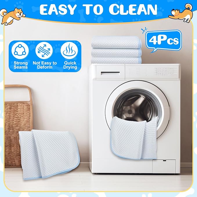 Chunful 4 Pack Pet Cooling Mat, 26 x 20 Inches Dog Cooling Pad for Summer, Ice Silk Self-Cooling Mat, Portable Washable Non-Slip Dog and Cat Pad for Indoor, Outdoor, Car Seats, Trips, up to 25 Lbs