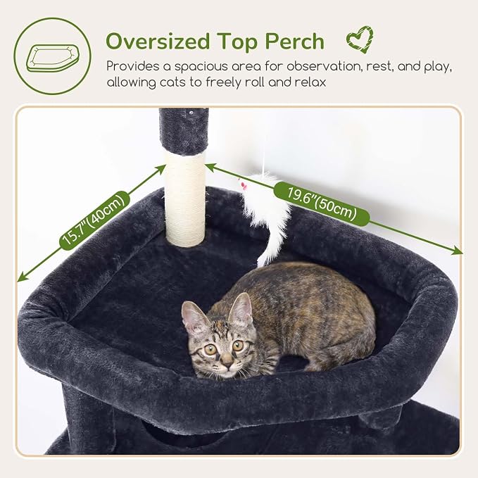 Globlazer 74in Cat Tree for Indoor Cats Large Adult, Heavy Duty Cat Tower with 5 Sisal Scratching Posts, 2 Caves, Oversized Top Perch, Hanging Basket, F74B, Dark Grey