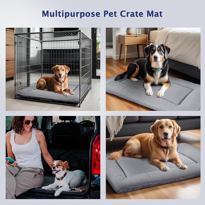 Dog Bed Mat, Crate Pad Reversible,Soft Kennel Pad, Washable Dog Crate Mat (Cool and Warm),Pet Sleeping Mattress for Small Medium Dogs XB009 (30''x20'',Grey)