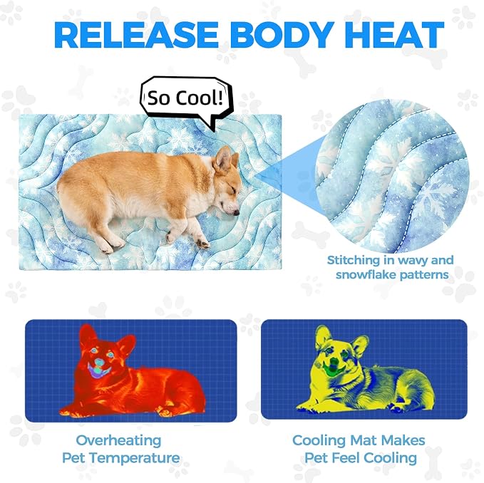 PAWCHIE Summer Dog Cooling Mat, Reversible Self-Cooling Mat for Large Dogs, Washable Pet Ice Cool Pad Blanket,Pet Sleeping Pad for Crate,Bed,Indoor & Outdoor Floor,Car Seats,Sky Blue 48" x 28"
