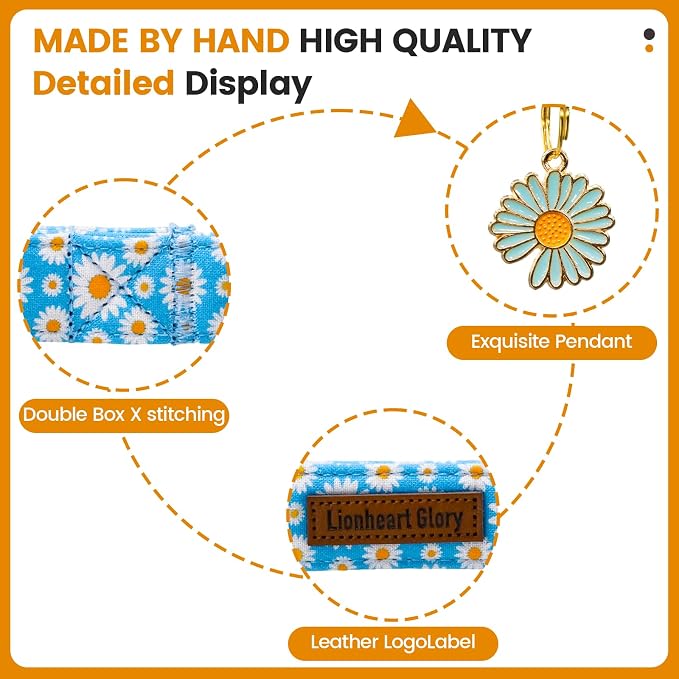 Lionheart Glory Dog Collar - Cute Daisy Floral Pet Collar with Quick Release Buckle, Soft Adjustable Collar for Large Dogs Puppy Male Female Spring Summer