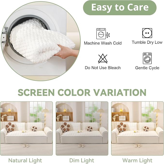 OstepDecor Couch Cover for Dogs, Washable Non Slip Sofa Cover for Pets, Soft Couch Covers for Sofa, Loveseat and Sectional, Furniture Protector Against Pet Hair & Scratches (35.4" x 35.4", White)