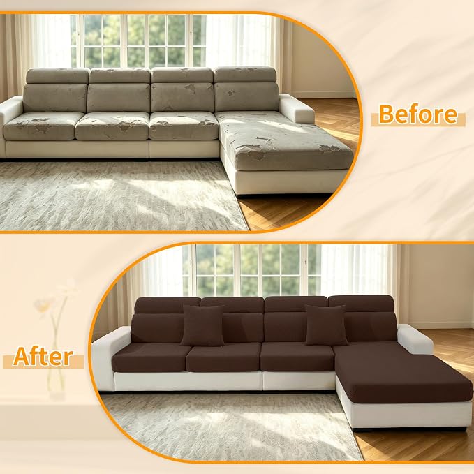 XINEAGE Couch Cushion Covers,Loveseat Sofa Seat Slipcovers for Pets,Non Slip Sofa Seat Cover Washable,Sofa Slipcovers with Elastic Bottom(1 Piece Sofa Cushion Cover,Coffee)