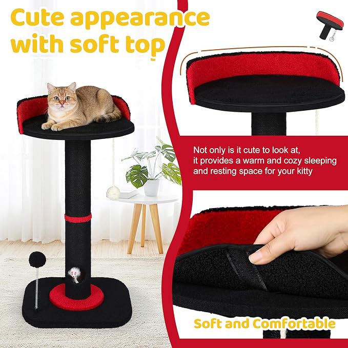 Tall Cat Scratching Post for Indoor Cats Adults, Cat Scratch Post with Sisal Rope Claw Scratcher, Solid Wood Cat Tower with Scratching Post and Cat Toys Mouse Hole, Goth Small Cat Tree (Gothic)