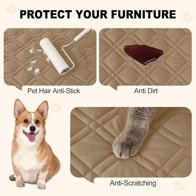 Smiry Reversible Waterproof Couch Covers for Sofa, Washable Dogs Pet Couch Covers for 3 Cushion Sofa Pet Friendly, Water Resistant Furniture Protector Slipcover, Geometric (82"x102", Camel/Beige)