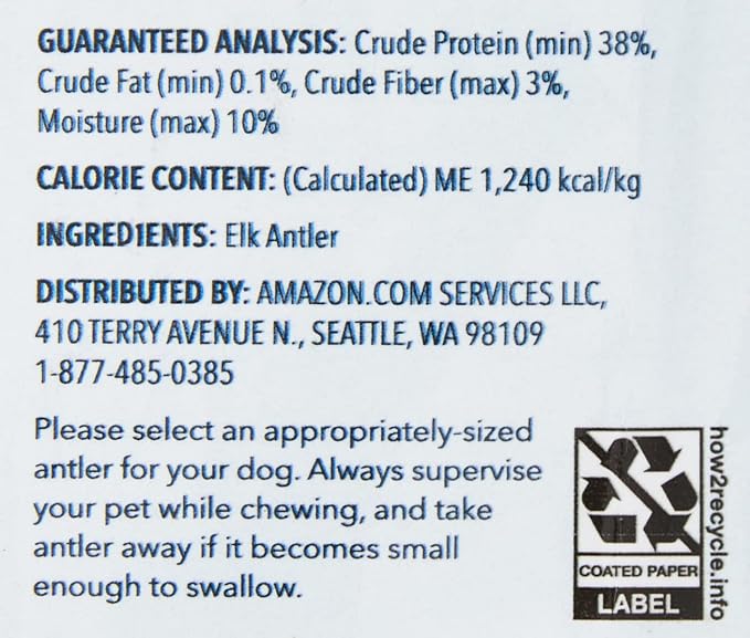 Amazon Basics Split Elk Antler, Naturally Shed, Long Lasting for Aggressive Chewers, X-Large (Best for Dogs Over 45 lbs) (Previously Wag)