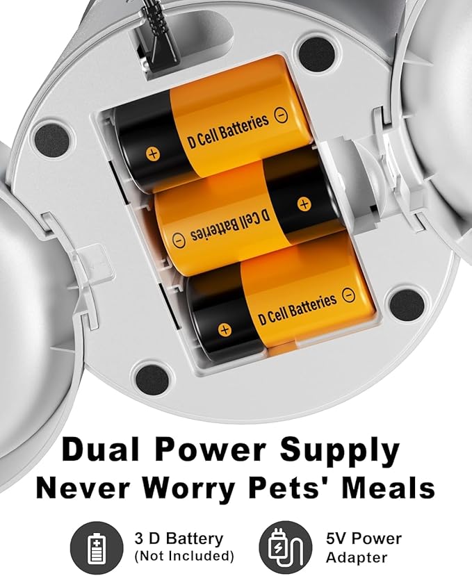 Dual Automatic Cat Feeder 2 Cats, 4.2L Dry Food Auto Dispenser with Double Stainless Steel Bowls,Dual Power Supply,Programmable Portion Control,10s Voice Recorder (Transparent White)