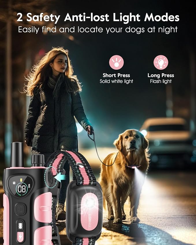 SLOPEHILL Dog Shock Collar - 4200FT Dog Training Collar with Remote,IPX8 Waterproof E-Collar with Beep,Vibration,Shock,Flash Light,No Shock Mode,Shock Collar for Small Medium Large Dog 8-140lbs,Pink