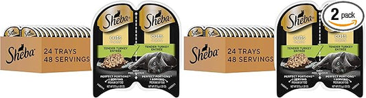 Sheba Perfect Portions Wet Cat Food Cuts in Gravy,Cat Food Wet Recipe,Turkey Entree,2.6 oz. Twin-Pack Trays (,48 Servings),24 Count (Pack of 2)