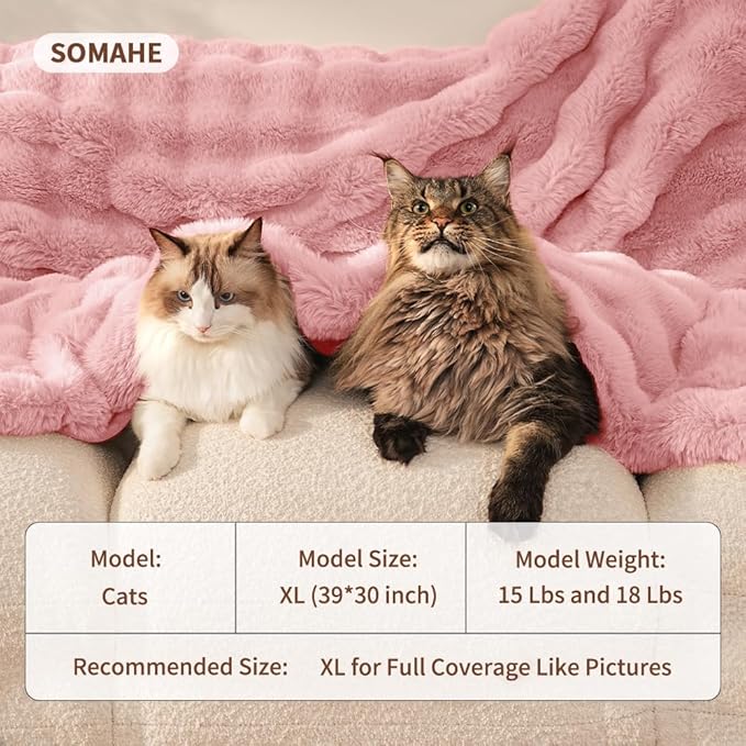 SOMAHE Cat Blanket, Reversible Sherpa & Bubble Fleece Pet Throw, Ultra-Soft Plush for Indoor Cats, Machine Washable, Anti-Static, Warm & Cozy, 22"×18" Inch Pink