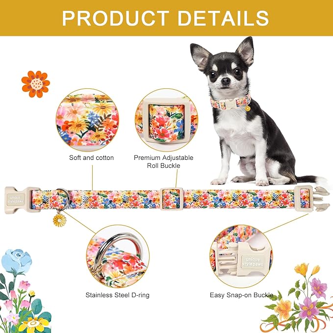 Unique style paws Dog Collar Plastic Buckle with Pendant Colorful Flower Puppy Collar for Spring Summer Blossoms Floral for Small Medium Large Boys Girls Dogs