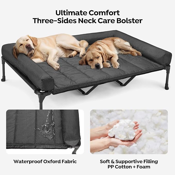 Veehoo Cooling Elevated Dog Bed Add Removable Waterproof Bolster Cushion Mat, Raised Pet Cot with Breathable Teslin Mesh, No-Slip Feet, Dog Sofa Bed for Indoor Outdoor, XXLarge, Black CWC2331B