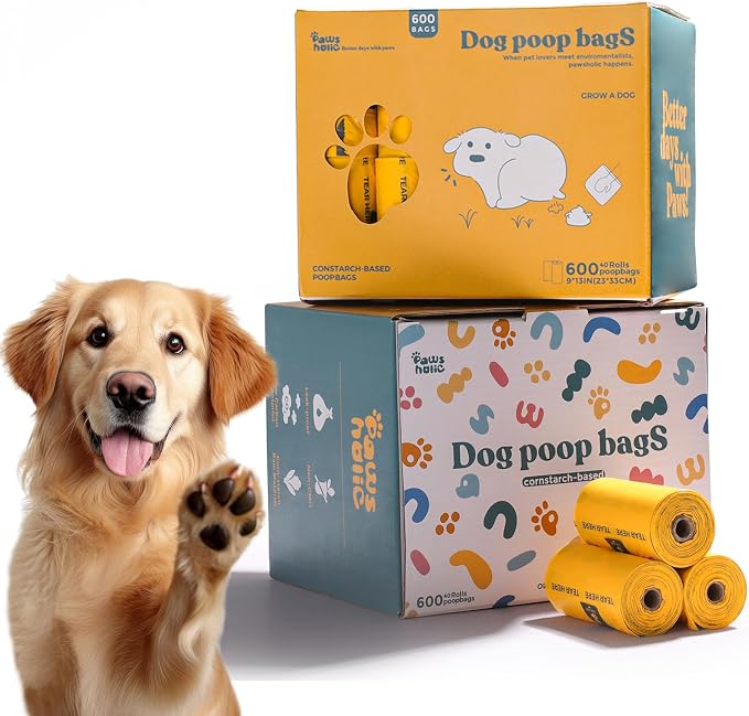 Dog Poop Bags Rolls Extra thick and Guaranteed Leak Proof Poop Bags for Dogs,600 Count 40 Rolls,Unscented,Cornstarch Based Doggie Poop Bag for Puppy and Big Dogs