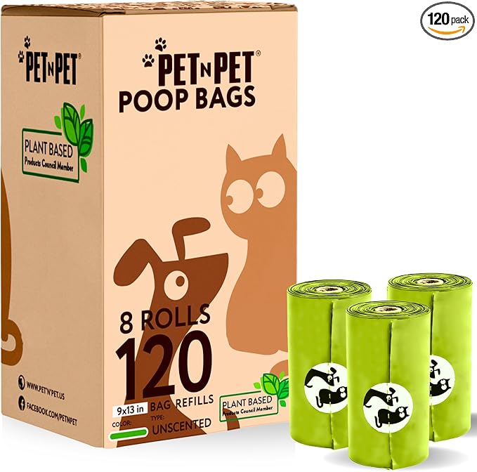 Pet N Pet Poop Bags For Dogs, 120 Counts Plant Based Dog Poop Bags Rolls, Thick Doggie Poo Bag, 100% Leak-proof, Easy to Use Pet Waste Bag