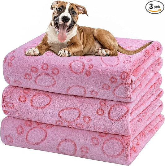 Dono 1 Pack 3 Dog Blankets, Soft Fluffy Fleece Pet Blanket Warm Sleep Mat Paw Print Design Puppy Kitten Throw Blankets Doggy Blanket for Dogs