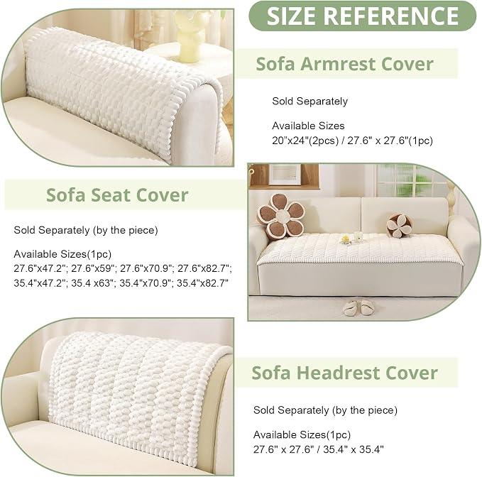 OstepDecor Couch Cover for Dogs, Washable Non Slip Sofa Cover for Pets, Soft Couch Covers for Sofa, Loveseat and Sectional, Furniture Protector Against Pet Hair & Scratches (35.4" x 35.4", White)