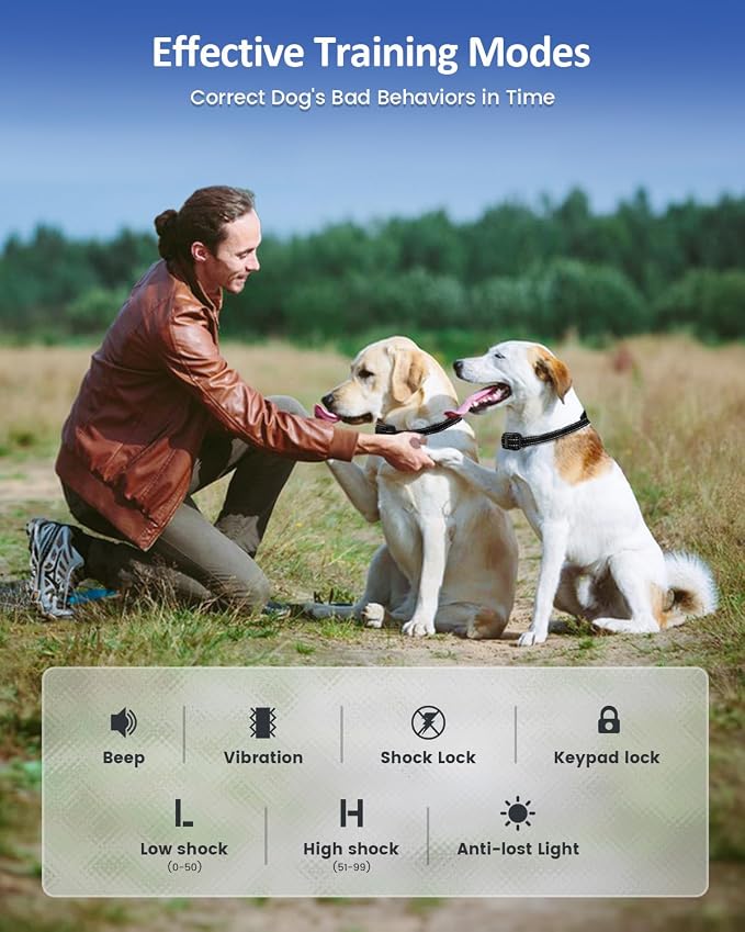 SLOPEHILL Dog Training Collar with Remote, 4200FT Electric Shock Collar with Beep,Vibration, Shock,Flash Light and No Shock Mode, Waterproof E-Collar for 8-140lbs Small Medium Large Dogs(Black Green)