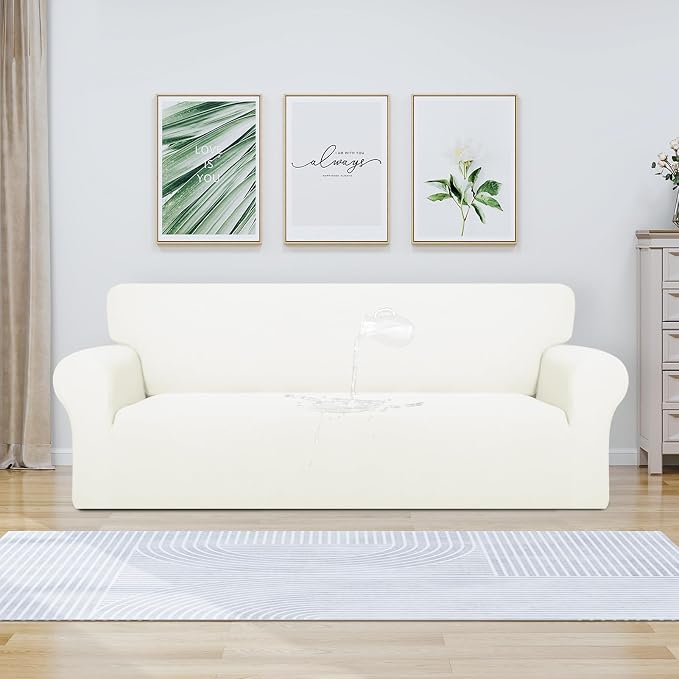 PureFit 100% Dual Waterproof Couch Cover Slipcovers for Couches and Sofas - Stretch Non Slip Fleece Sofa Covers Washable, Leakproof Furniture Protector for Kids, Pets, Dog (Oversized Sofa, Beige)