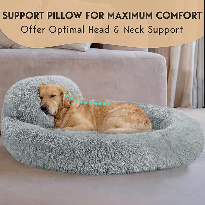PetJett XL Dog Beds for Large Sized Dog - 45'' Extra Large Dog Bed, Anti-Slip & Washable Super Soft Round Donut Bed, Fluffy Faux Fur Anti-Anxiety Premium Comfort Pet Bed, Fits Dogs up to 120 lbs