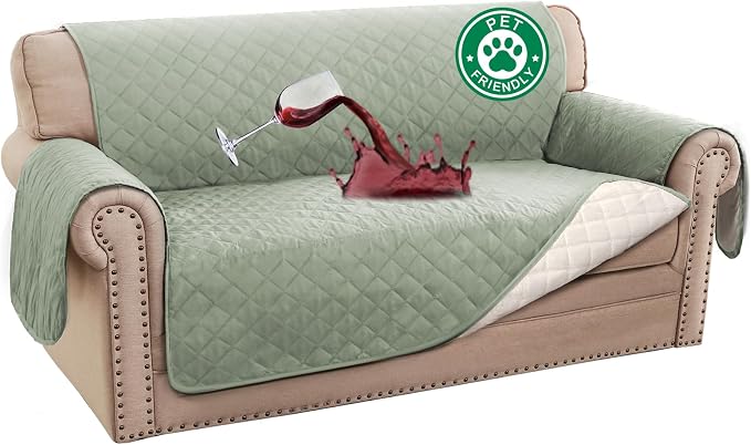 Turquoize 100% Waterproof Couch Cover Sofa Covers for 2 Cushion Couch Loveseat Covers Triple Non-Slip Couch Cover for Dogs Washable Furniture Protector Cover for Pets, Kids,Dog (Loveseat 54", Sage)
