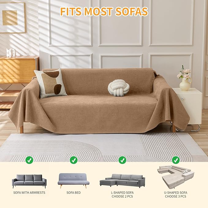Deep Dream Cat-Scratch Resistant Couch Cover, Waterproof Sofa Cover for 3 Cushion Couch Washable, Pet Friendly Couch Protectors Anti Slip Thickened Sofa Slipcovers for Dogs Pets, 91" x 134", Brown