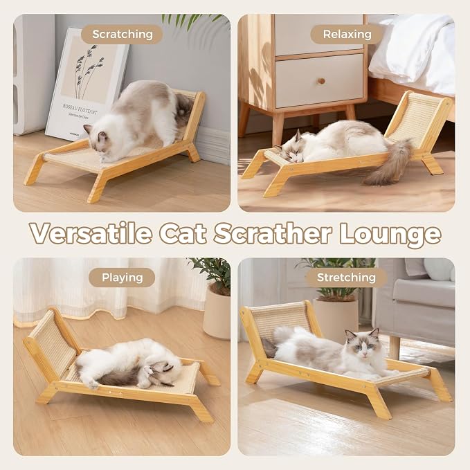 Avont Cat Scratcher Bed, Natural Sisal Scratching Pad Solid Wood Frame Cat Lounge Chair Couch for Indoor Cats -Extra Large
