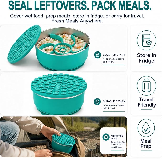 Large Dog Bowl 8 Cups Stainless Steel with Slow Feeder Insert and Lick Mat Storage Lid, 3-in-1 Non-Slip Pet Bowl for Kibble, Wet Food,Travel