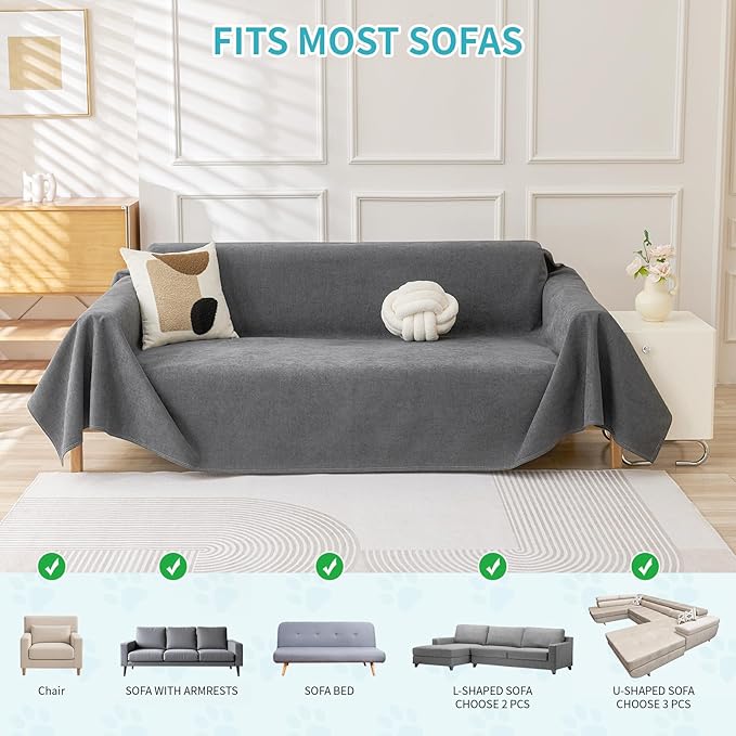 Warmstar Couch Protector from Cat Claws, Waterproof Couch Cover Anti Slip,Couch Cover 3 Cushion Sofa Washable,Anti-Scratch Pet Sofa Cover Heavy Duty,71"X150", Dark Grey
