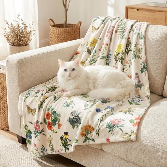 Horaldaily Pets Flannel Blanket, Spring Summer Vintage Flowers Soft Fuzzy Fluffy Plush Cozy Fleece Premium Blankets for Dog Cat Puppy Kitten Couch Protection, 20x30