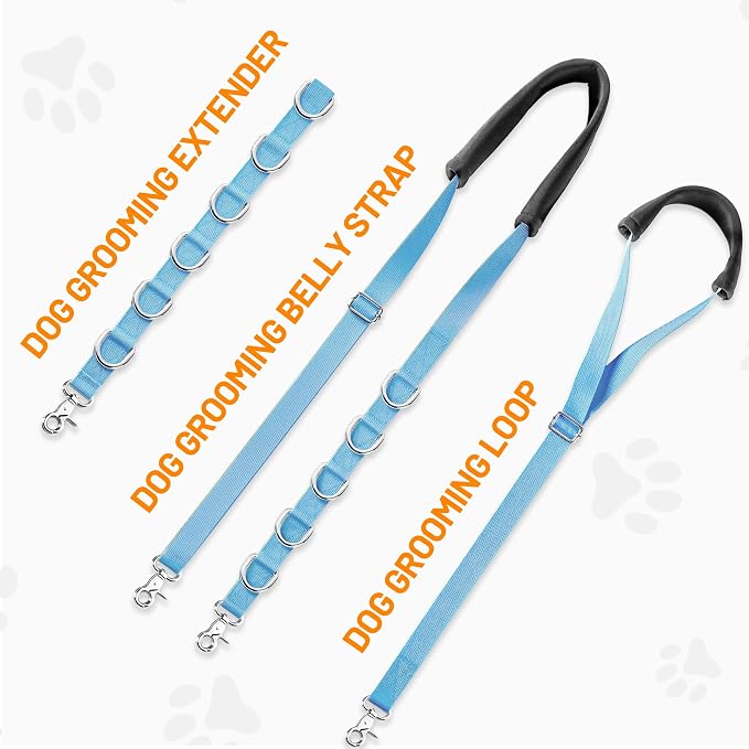 Dog Grooming Belly Strap - Dog Grooming Table Arm Extender with Clamp Extension Loop Bathing Restraint Leash No Sit Haunch Holder for Small & Medium Dogs Hair Cutting Washing (Blue)