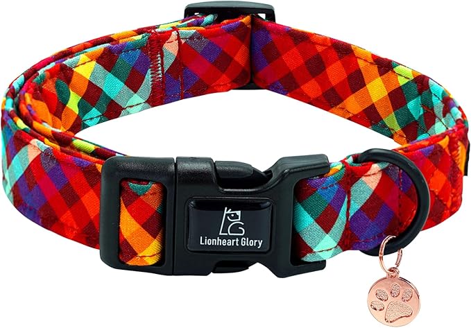 Lionheart glory Fall Plaid Dog Collar-Cute Orange Dog Collars with Plastic Buckle Duty Soft Adjustable Collar for Small Dogs Girls Boys Collars Party Pet Gift