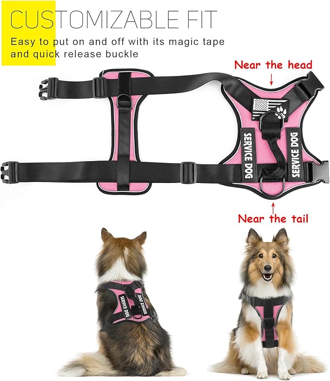 Service Dog Harness, Reflective Dog Vest Harness with 5 PCS Patches, Adjustable Soft Oxford Pet Harness, Inner Layer Mesh, Easy to Control for Dogs