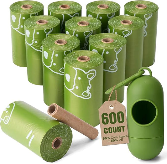 IUI Dog Poop Bags 600 Count Lavender Scented Dog Waste Bags with Dispenser, 13" x 9" Thick Leak-Proof Heavy Duty Large Pet Waste Bags for All Dogs, 30 Refill Rolls (Green)
