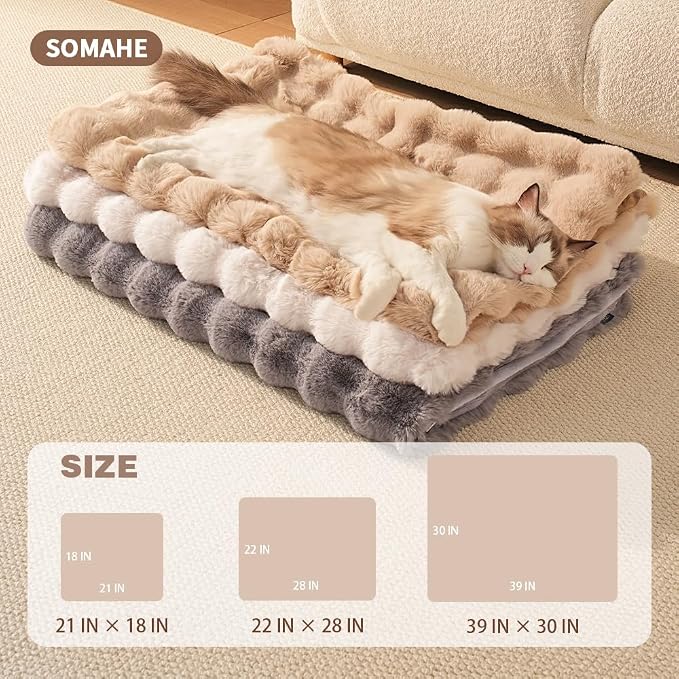 SOMAHE Cat Blanket, Reversible Sherpa & Bubble Fleece Pet Throw, Ultra-Soft Plush for Indoor Cats, Machine Washable, Anti-Static, Warm & Cozy, 22"×18" Inch White