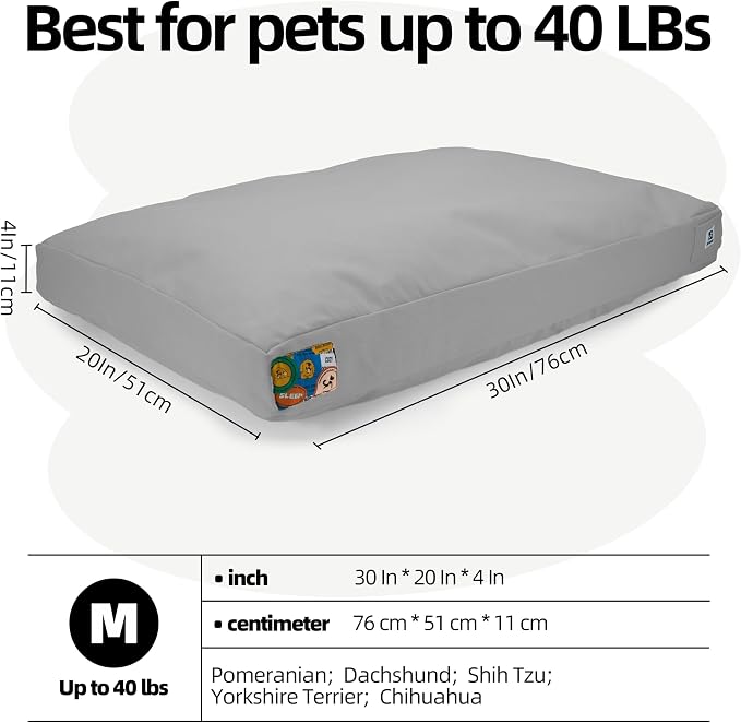 Sytopia 30 Inch Canvas Outdoor Dog Bed for Medium Dogs, Great Gift for Pets with Waterproof Machine Washable Removable Cover, Indoor Patio Pet Pad for Crate, Light Grey