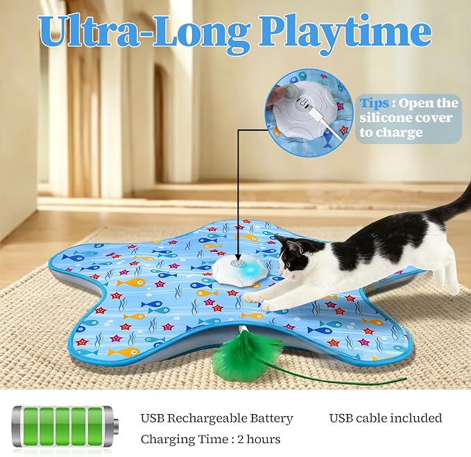 Motion Activated Interactive Cat Toy, Automatic Hide and Seek with Moving Feather, Animal Chirps, 3 Modes Auto Sleep, USB Rechargeable Enrichment Toy for Indoor Cats & Kittens