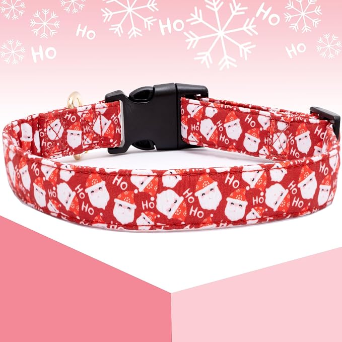 Faygarsle Red Dog Collar Christmas Design Santa Claus Pattern for Small Medium Large Dogs Collar Cute Stylish Girl Boy Christmas Dog Collar L