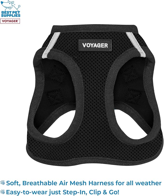 Best Pet Supplies - All Weather Mesh / Plush, Reflective, No Pull Harness for Small, Medium Dogs, Cats - Secure with Hook & Loop Fastener, Buckle, Double D-Rings - Black/Black Trim, M