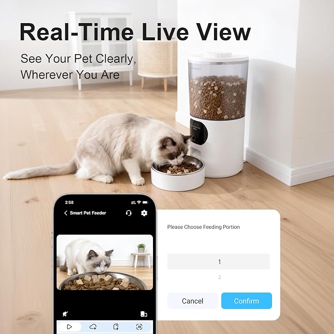 Automatic Cat Feeder with 2K Camera, 5G/2.4G WiFi 6.5L Smart Pet Feeder for Cat & Small Dog, Automatic Dog Feeder with Night Vision, 2-Way Audio, Motion Detection, Feeding Schedule & App Control