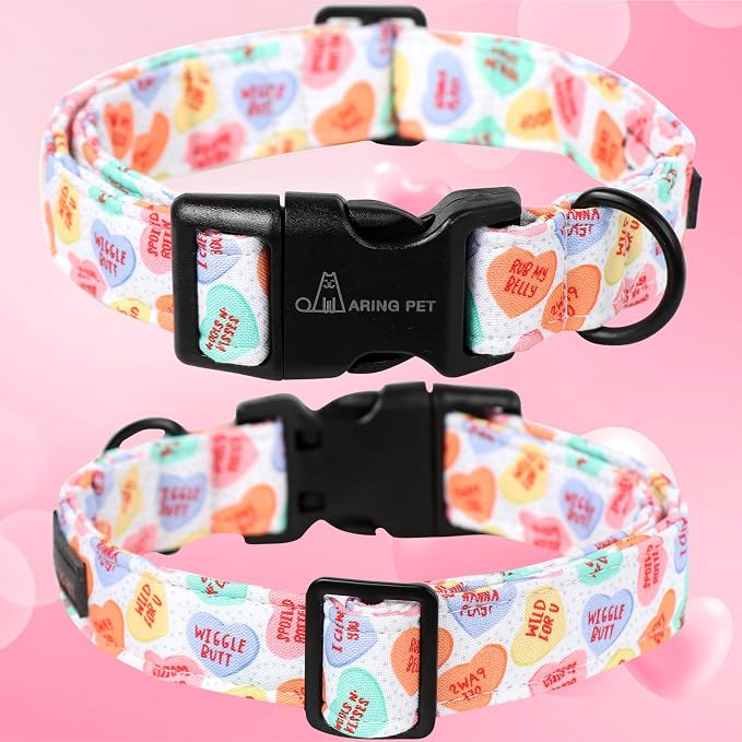 ARING PET Valentine's Day Dog Collar, Cute Candy Heart Pet Collars with Quick Release Buckle for Puppy Small Medium Large Boy Girl Dogs-S