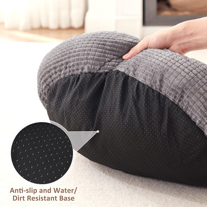 MIXJOY Small Dog Bed Cat Bed with Blanket Attached, Round Hooded Cozy Dog Cave Beds for Small Dogs, Soft Plush Cuddler Puppy Pet Bed, Anti-Slip Bottom, 23inch